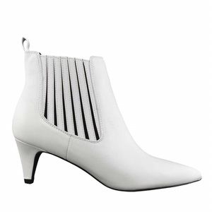 White Leather Pointed Booties